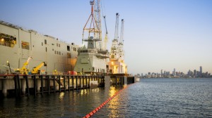 The first Landing Helicopter Dock and block 811 positioned at Nelson Pier at Williamstown, Australia Copyright © 2012 BAE Systems