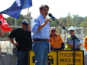 Jobs call: SA State Secretary John Camillo speaks at the union rally in Adelaide.