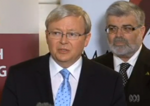 Prime Minister Rudd and Innovation Minister Kim Carr Screenshot from video courtesy of ABC