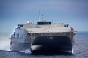 USNS Spearhead (JHSV 1), the innovative high-speed catamaran transport ship under construction by shipbuilder Austal in Mobile, Alabama, successfully completed Builder's Sea Trials (BST) on April 19 2012 in the Gulf of Mexico. Image copyright: Austal