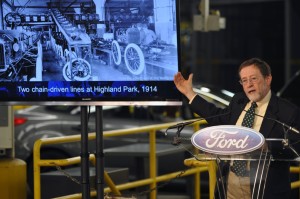 Bob Casey, former curator, The Henry Ford Museum, and author, "The Model T: A Centennial History," helped celebrate the 100th anniversary of the moving assembly line at the Ford Michigan Assembly Plant. Photo by: Sam VarnHagen/Ford Motor Co.