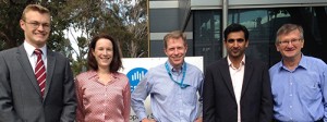 Undergraduate award winner Nathan Snoxall, Senior Lecturer Dr Stefanie Feih, RMIT Adjunct Professor and Leader, CSIRO Titanium Technologies, John Barnes, graduate award winner Inam Ullah and Technical Director of the Advanced Manufacturing Precinct, Professor Milan Brandt.