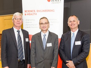 From left: Pro Vice-Chancellor, Science, Engineering and Health and Vice-President, Professor Peter Coloe, Thierry Collet and Professor Aleksandar Subic. Image: RMIT news release