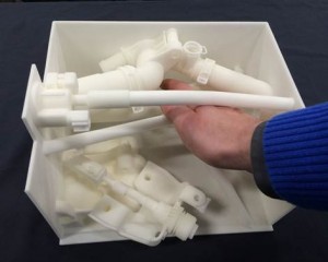 3D printing is used by an ergonomist to validate hand clearance in the vehicle assembly process in those instances in which virtual simulation yields unclear results. Employees with various hand sizes use the 3D-printed model to test how tight the space will be in vehicle assembly – which helps to drive better production decisions.