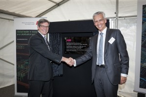 The Hon. Dr Mike Nahan MLA, Energy Minister for Western Australia with Axel Kuhr Managing Director for ABB in Australia unveiling a plaque to mark 60 years of transformer manufacturing in Western Australia. Image: Supplied.