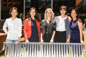 NEIF funding recipients: Katerina Matic (The Young Ones), Anca Grigoras (Metta Skincare), Courtenay Tyrrell (MAUDE Studio), Petrea Dickinson (The Young Ones) and Cinzia Cozzolino (The Smoothie Bombs). Image credit: www.rmit.edu.au