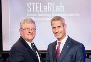 Raydon Gates, Chief Executive, Lockheed Martin Australia New Zealand and Dr. Keoki Jackson, Lockheed Martin’s Chief Technology Officer announce the establishment of STELaR Lab to undertake R&D to solve the technology challenges of the future, and work in the art of the possible. Image credit: lockheedmartin.com