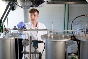 Director of CSIRO’s new FloWorks Centre of Industrial Flow Chemistry, Dr. Christian Hornung works on an industrial scale reactor at the Centre.  Image credit: www.csiro.au