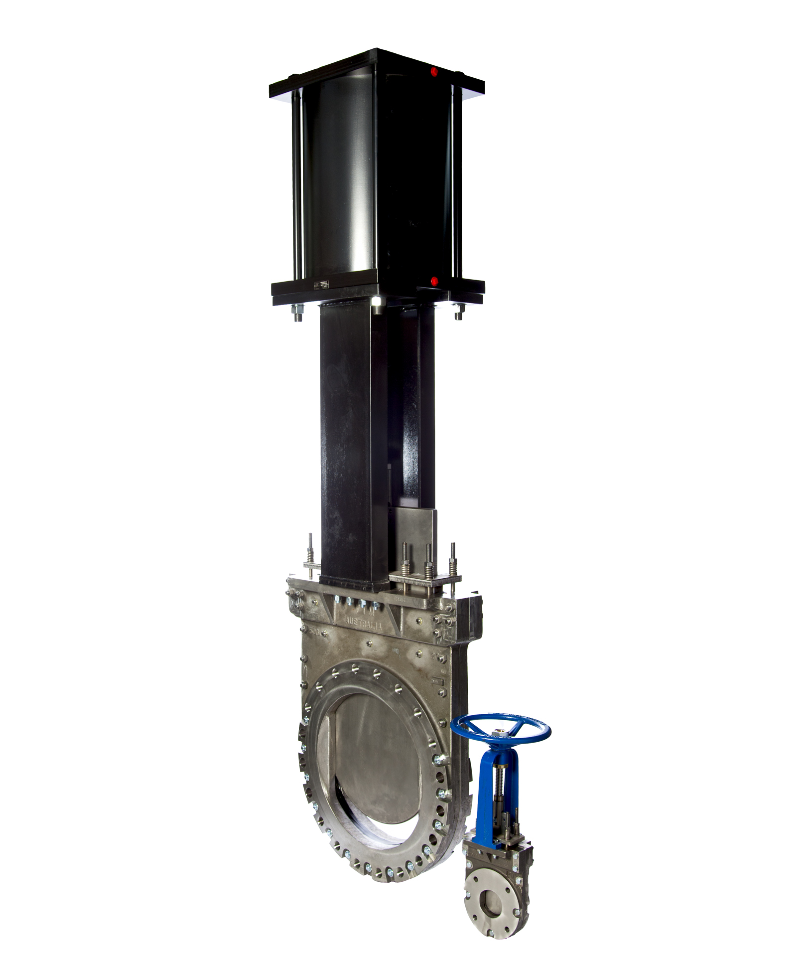 Australian designed, cast, machined and assembled double acting knife gate valve