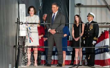 Future USS Mobile christened at Austal USA
